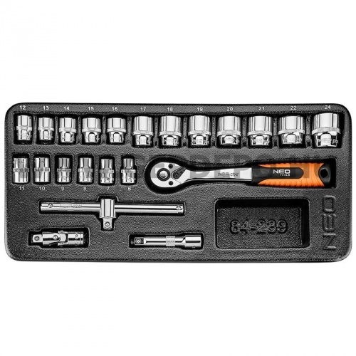 NEO TOOLS dugókulcs készlet műanyag tálcában 3/8" 22 részes