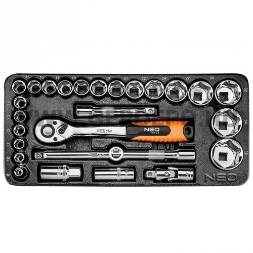 NEO TOOLS dugókulcs készlet műanyga tálcában 1/2" 27 részes