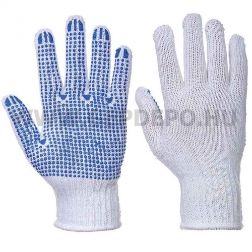 Portwest A111 PVC pontozott kesztyű, fehér/kék - XL/10 - 12 pár