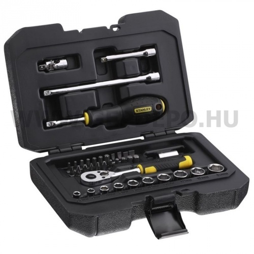 Stanley 1/4" dugókulcs készlet 5 fokonkénti fogazással, 38 részes