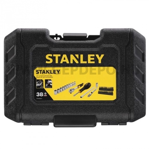 Stanley 1/4" dugókulcs készlet 5 fokonkénti fogazással, 38 részes
