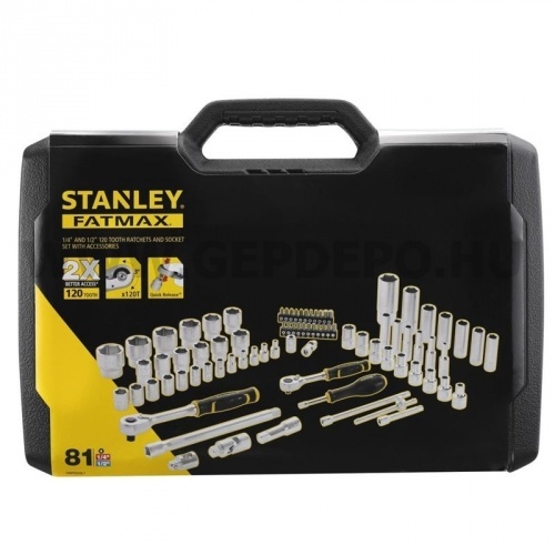 Stanley 1/4" és 1/2" dugókulcs készlet 3 fokonkénti fogazással 81 részes