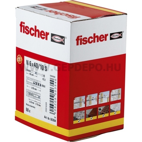 Fischer beütődübel gvz süllyesztett fejű csavarral N 6x40/10 S (50) 50db / csom