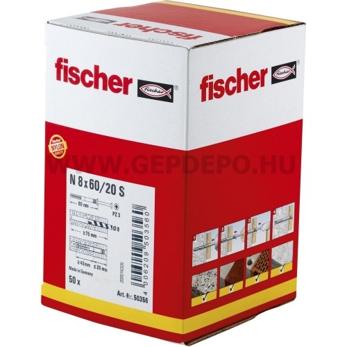 Fischer beütődübel gvz süllyesztett fejű csavarral N 8x60/20 S (50) 50db / csom