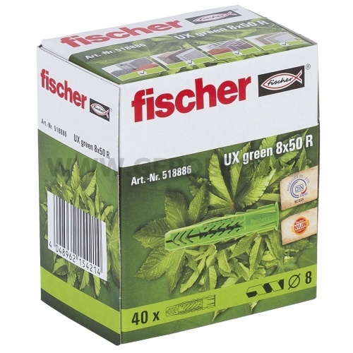 Fischer dübel peremmel újrahasznosított műanyagból UX Green 8x50R 40db / csom