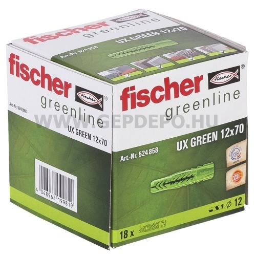 Fischer dübel peremmel újrahasznosított műanyagból UX Green 12x70 18db / csom