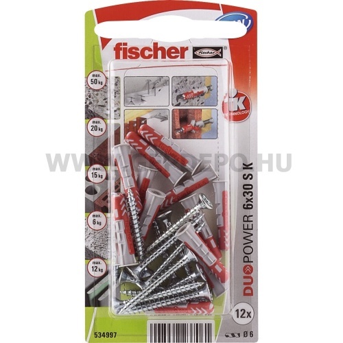 Fischer DUOPOWER műanyag dübel csavarral 6X30 S K