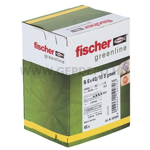 Fischer beütő dübel újrahasznosított műanyagból gvz süllyesztett fejű csavarral UX Green 6x40mm