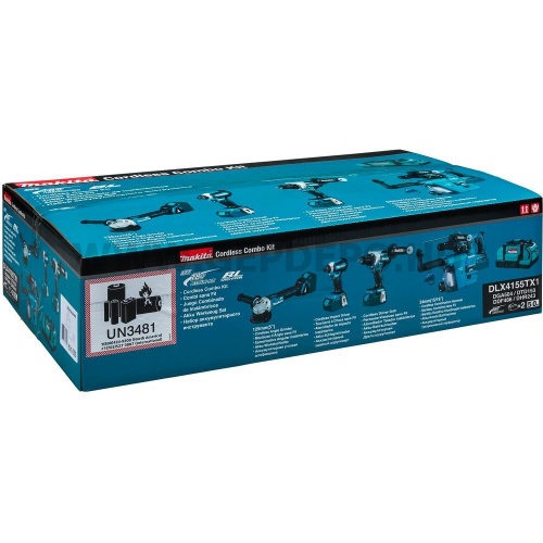 Makita DLX4155TX1 akkus szett (DDF486 + DGA504 + DHR243 + DTD153 + DX07 + 2xBL1850B + DC18RC) LXT BL