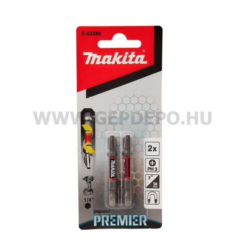 Makita impact PREMIER torziós csavarbehajtó bit PH3 50mm 2db