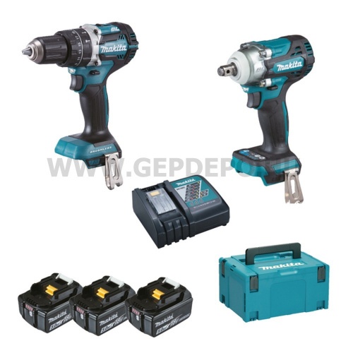 Makita DLX2359TJ1 akkus szett 18V LXT BL XPT ( DHP484 +DTW300 +3xBL1850B + 1xDC18RC + MakPac )