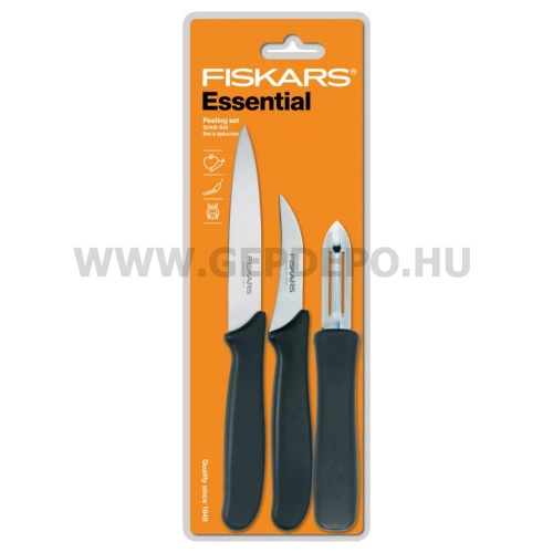 Fiskars Essential hámozó készlet, fekete, 3db-os