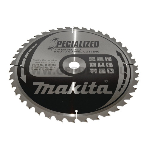 Makita Specialized körfűrészlap szög, csomósfa 355mm f:30 Z40