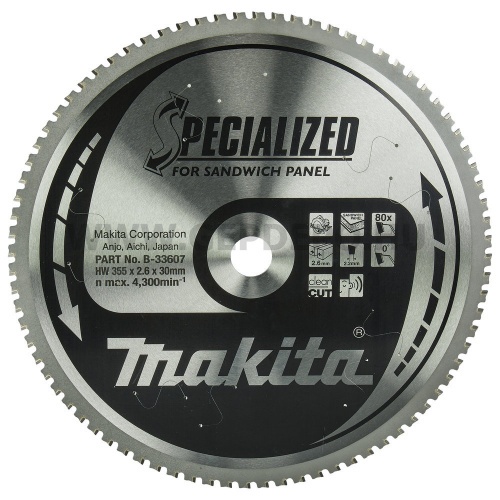 Makita Specialized körfűrészlap szendvicspanelhez 355mm f:30 Z80