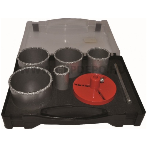 Bautool csempelyukfúró készlet, vídiás (33, 53, 67, 73, 83 mm) kofferben, 7 részes