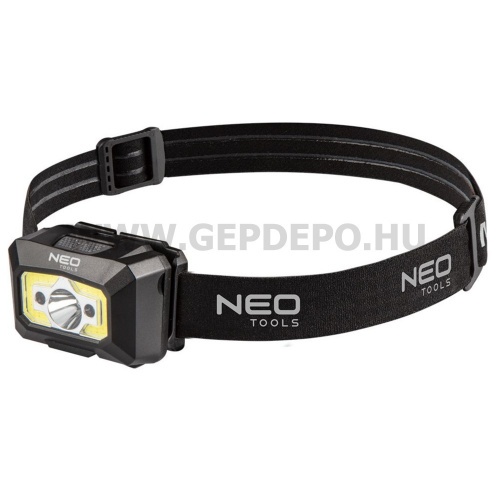 Neo fejlámpa mozgásérzékelővel, tölthető, USB, COB LED, 250 lm