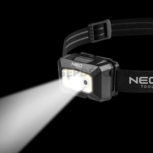 Neo fejlámpa mozgásérzékelővel, tölthető, USB, COB LED, 250 lm
