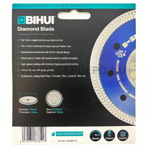 Bihui Gyémánttárcsa kerámiához 10/115/1,4 mm, erősített