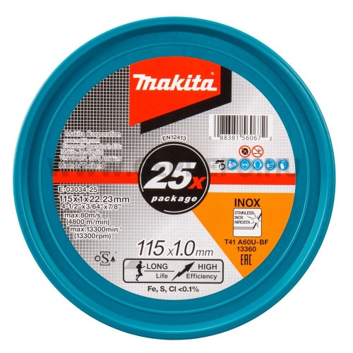 Makita vágótárcsa inoxhoz 115x1,0mm A60U-BF 25 darab