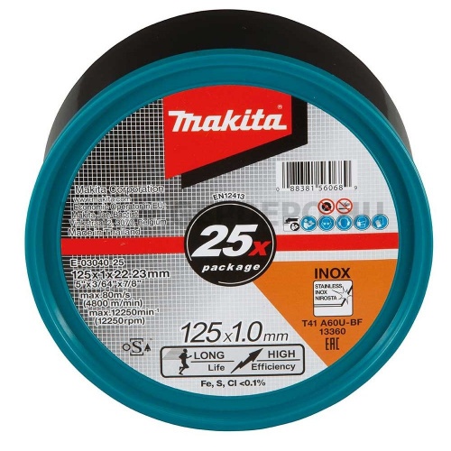 Makita vágótárcsa inoxhoz 125x1,0mm A60U-BF 25 darab