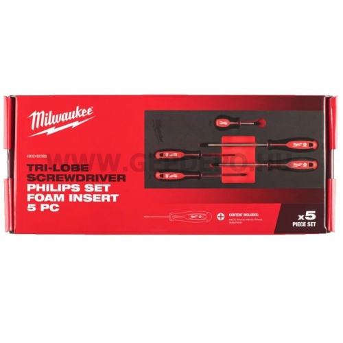 Milwaukee csavarhúzó készlet Tri-Lobe markolattal - 6 részes (PH), habbetétben