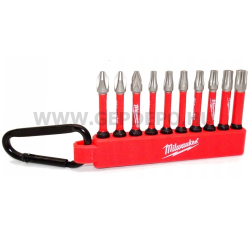 Milwaukee 10 darabos SHOCKWAVE™ ütésálló karabineres bitkészlet (pozi, torx)