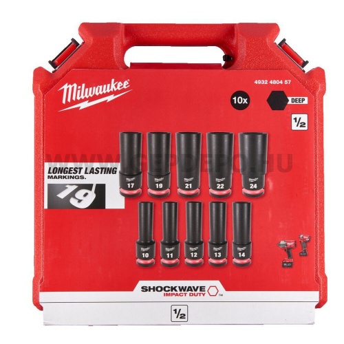 Milwaukee 1/2" SHOCKWAVE™ IMPACT DUTY dugókulcs hosszú készlet (10 részes)