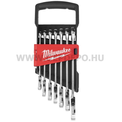 Milwaukee 7 részes csuklós fejű racsnis csillag-villáskulcs készlet, metrikus