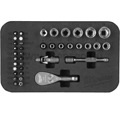 Milwaukee 1/4" Racsnis kompakt dugókulcs készlet (39 részes)