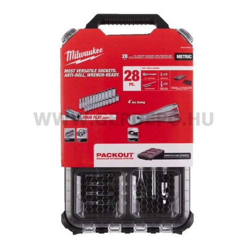 Milwaukee "1/4˝racsnis dugókulcs készlet metrikus (28 részes) PACKOUT™ keskeny rendszerezőben