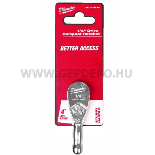 Milwaukee 1/4" Racsnis hajtókar kompakt, 76 mm