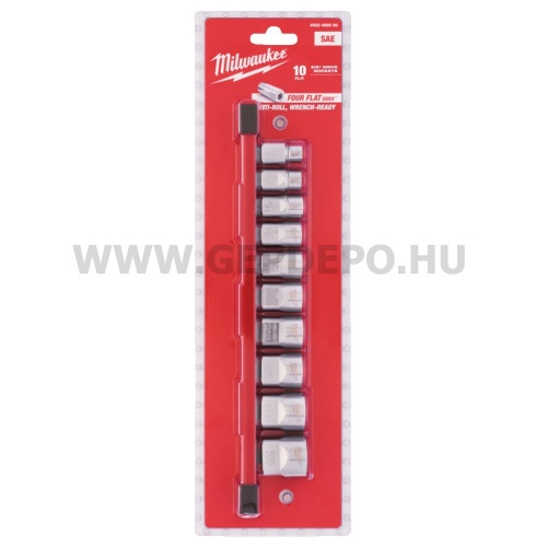 Milwaukee 3/8" Dugókulcsok rövid, SAE, tartósínen 10 db