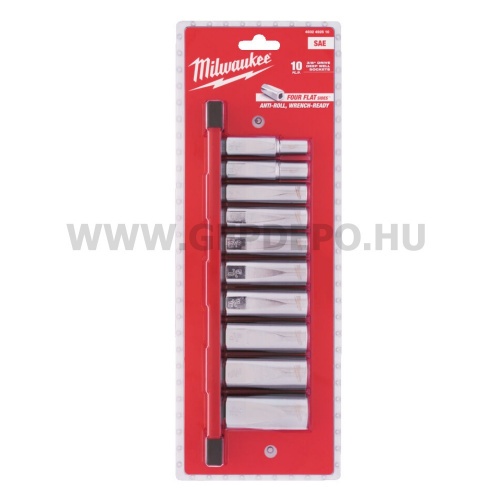 Milwaukee 3/8" Dugókulcsok hosszú, SAE, tartósínen 10 db