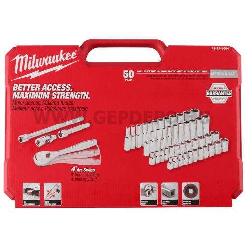 Milwaukee 1/4" racsnis dugókulcs készlet, metrikus és colos méret (50 részes)