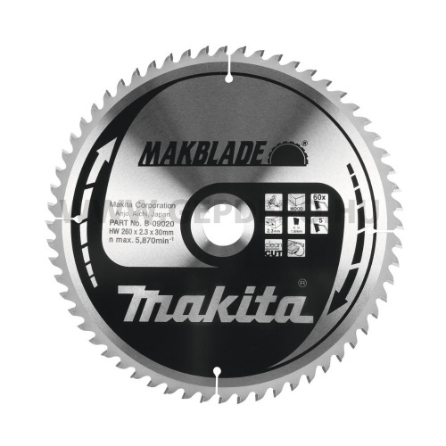 Makita MakBlade körfűrészlap 260mm f:30 Z60