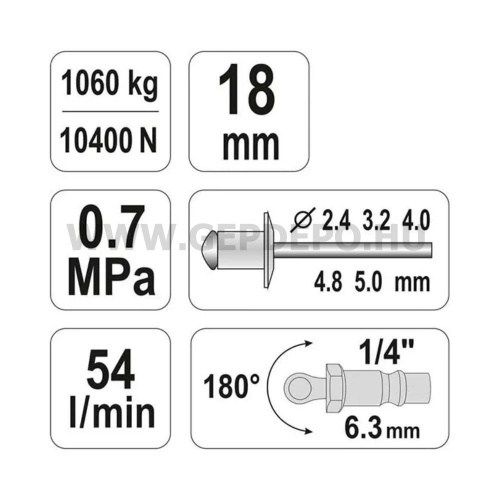 Yato Pneumatikus popszegecshúzó 2.4-5.0mm