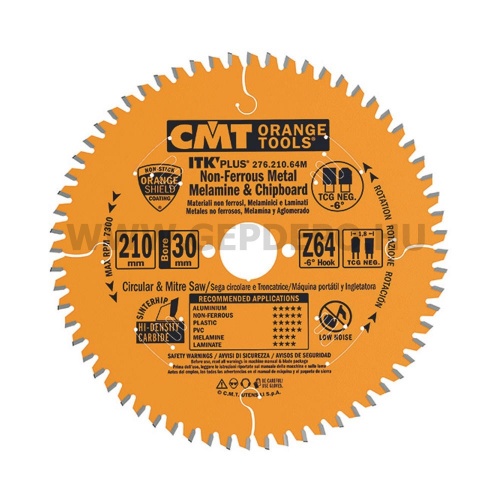 CMT ITK Plus kompozit, színesfém és bútorlap vágó körfűrészlap 210mm f:30 Z64