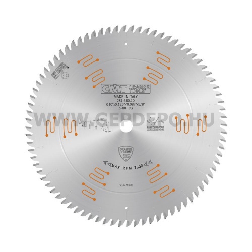 CMT alacsony zajszintű, krómozott körfűrészlap bútorlapokhoz és finom vágásokhoz 250mm f:30 Z80