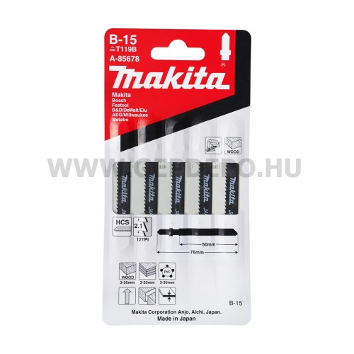 Makita HCS B-15 szúrófűrészlap FA, általános, TPI:12, 75 mm - 5 db (T119B)