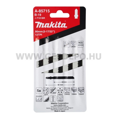 Makita HCS B-19 szúrófűrészlap FURNÉR, befejező, TPI:12, 90 mm - 5 db (T101BR)