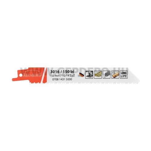 Abraboro 1/2" BiM orrfűrészlap FÉM, ALU, SZÍNESFÉM, SZÖGES FA, TPI:10-14, 150 mm - 5 db