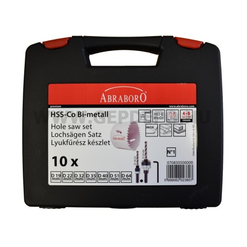 Abraboro HSS-Co lyukfűrész készlet, VIZES - 10 részes, kofferben
