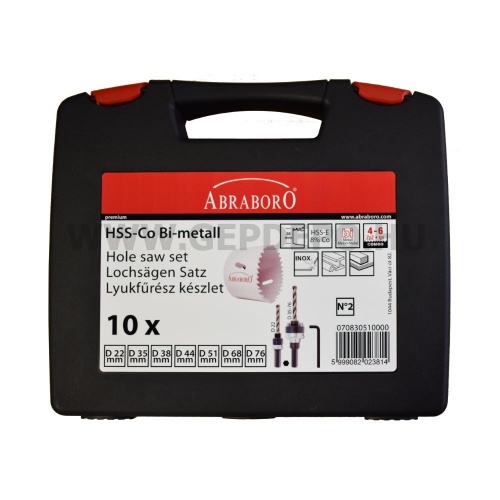 Abraboro HSS-Co lyukfűrész készlet, ELEKTROMOS - 10 részes, kofferben