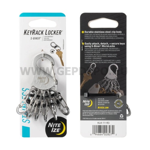 Nite Ize KeyRack Locker acél kulcstartó - 6 db S Biner karabinerrel