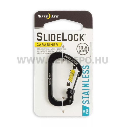 Nite Ize Slidelock rozsdamentes acél karabiner, #2, fekete
