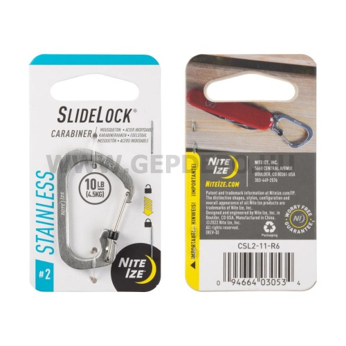 Nite Ize Slidelock rozsdamentes acél karabiner, #2, acél