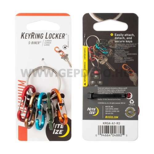 Nite Ize KeyRing acél kulcskarika - 5 db színes alumínium S-Biner karabinerrel