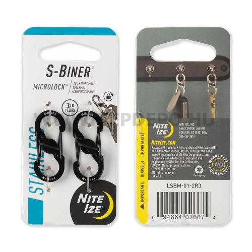 Nite Ize S-Biner MicroLock acél karabiner csomag - 2 db, fekete