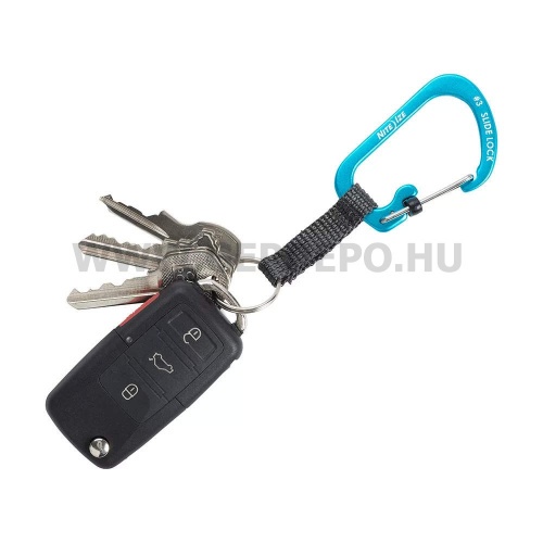 Nite Ize SlideLock alumínium karabiner kulcstartó hevederrel, kék