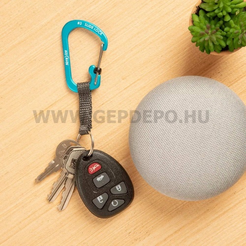 Nite Ize SlideLock alumínium karabiner kulcstartó hevederrel, kék